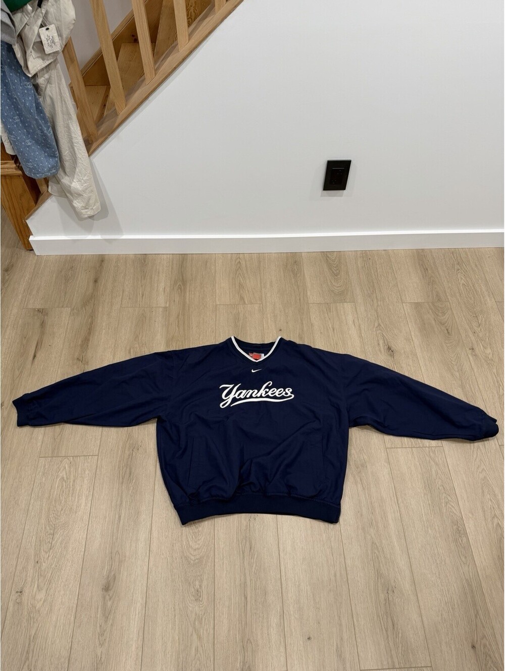VINTAGE New York Yankees Nike Jacket Mens XL Blue Center Swoosh Windbreaker